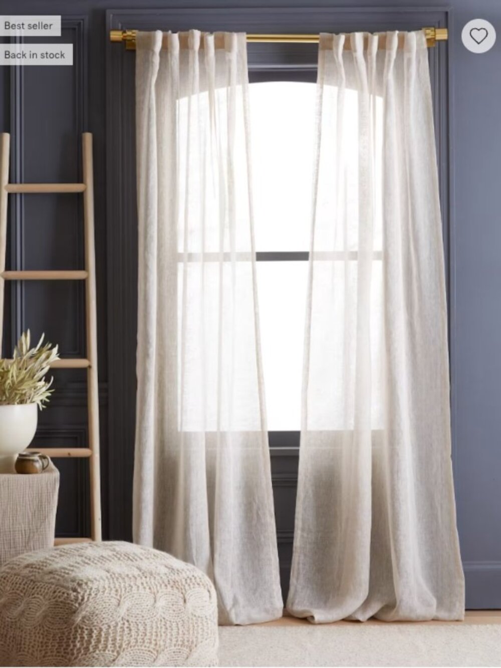 NWOT QUINCE Set Of 4 48x108 European Linen Sheer Curtains Flax 9959